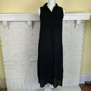 Who What Wear Shift Dress Black Sheer Collared Button Up Midi Length XS